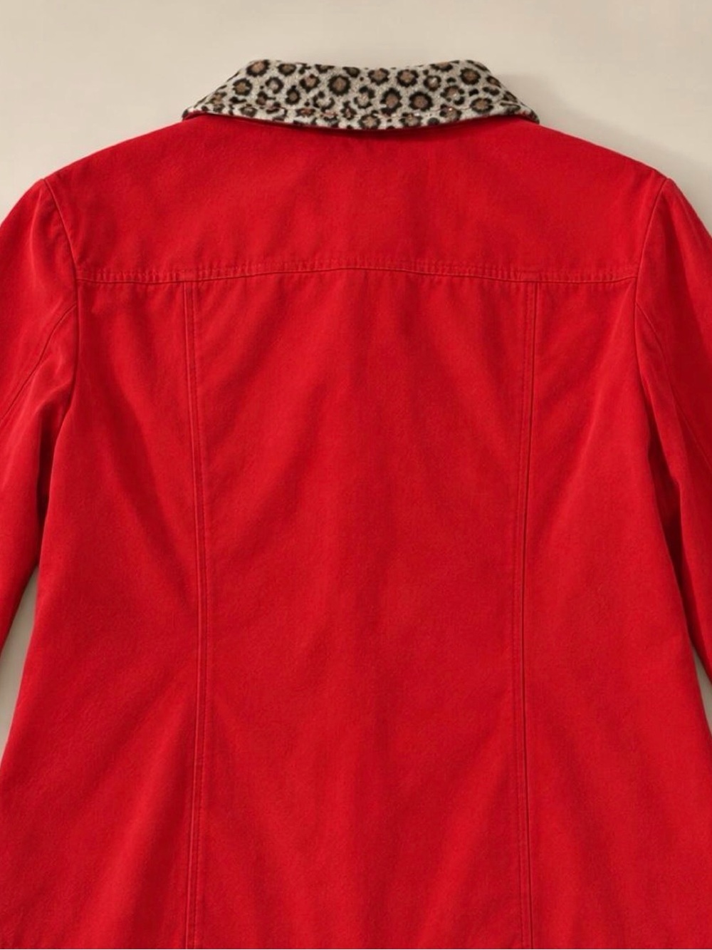 Red Leopard-Trim Button Front Jacket - Picture 4 of 5